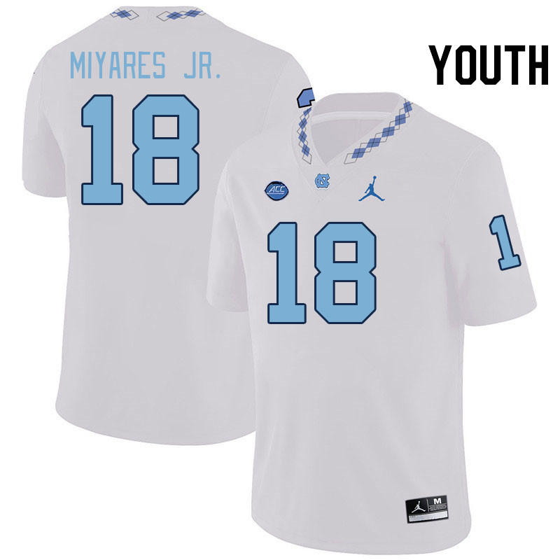 Youth #18 Andres Miyares Jr. North Carolina Tar Heels College Football Jerseys Stitched-White